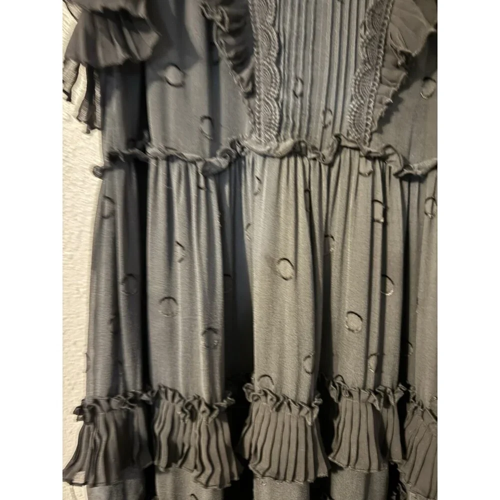 Kate Spade Devore Dress 6 Black Silk Mix Bakery Dot Ruffle Dress